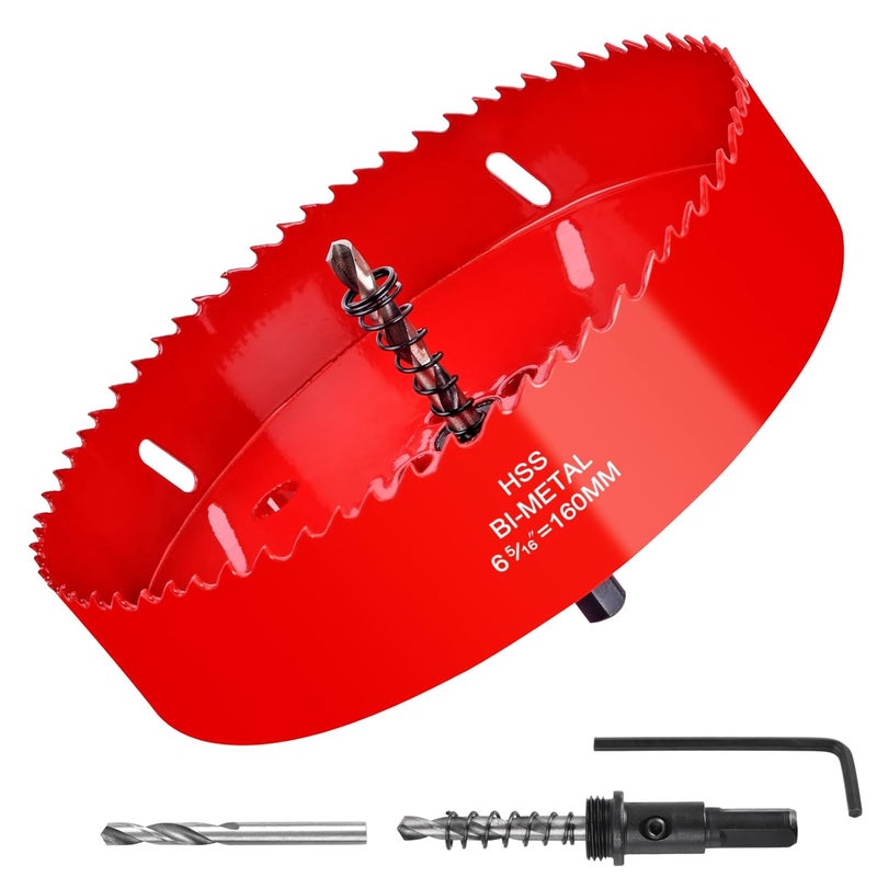 Allwin 6-5/16 Inch / 160mm Hole Saw for Wood, Plastic Board, Ceiling,Drywall, and Metal Sheet - HSS Bi-Metal Hole Cutter with Pilot Drill Bit - Image 1